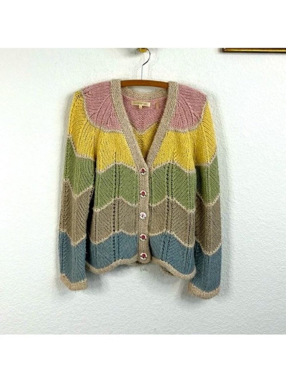 Loveshackfancy Deena Alpaca Wool Rainbow Pastel Zig Zag Cardigan